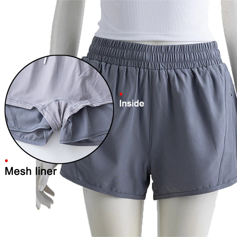 Womens Running Shorts with Mesh Liner Zipper Pockets